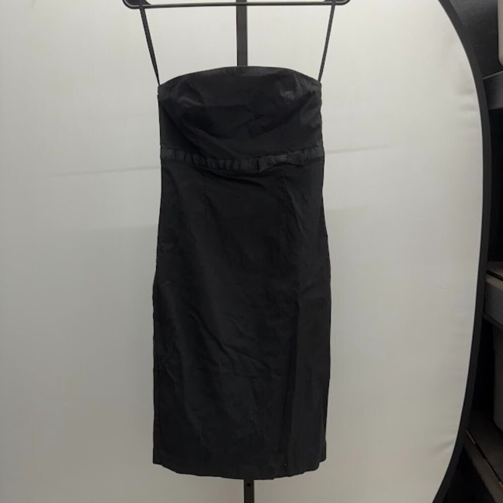 Express Stretch Black Midi Bow Strapless Dress